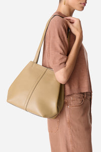 Iconic Daily small leather tote bag - Olive