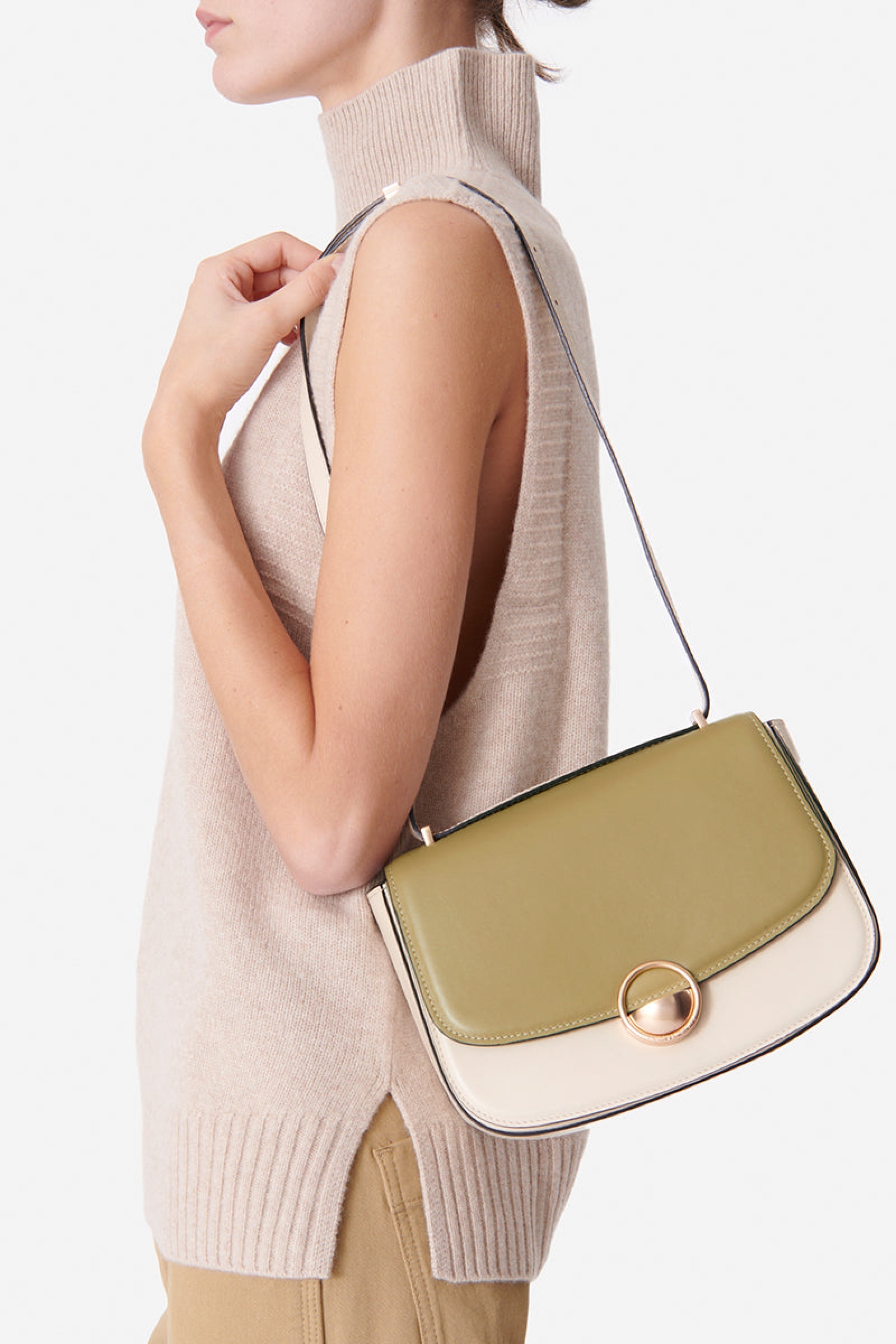 Romy large leather flap bag - Pistachio