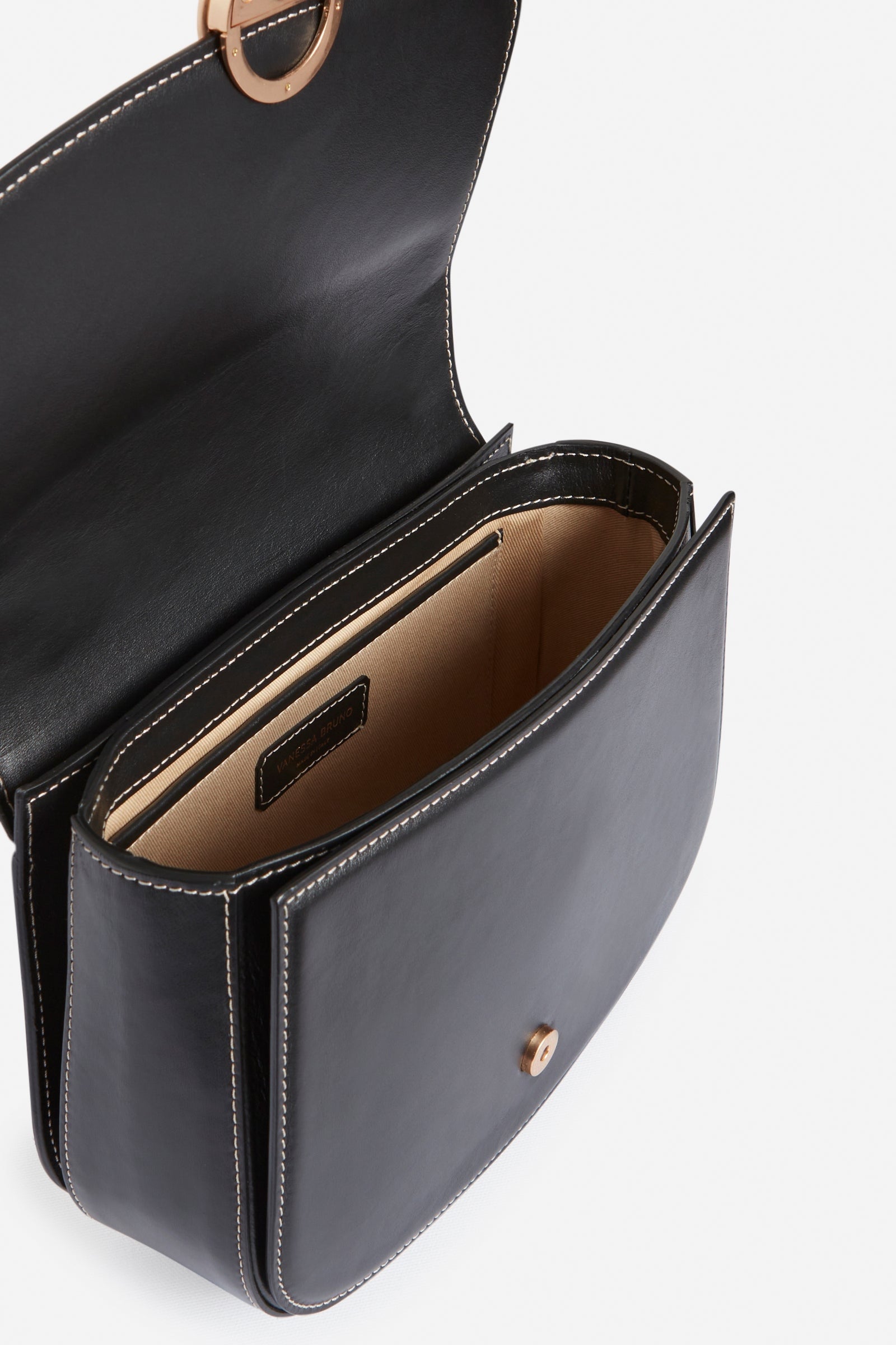 Romy large leather flap bag - Black