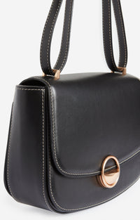 Grand sac à rabat Romy en cuir - Noir