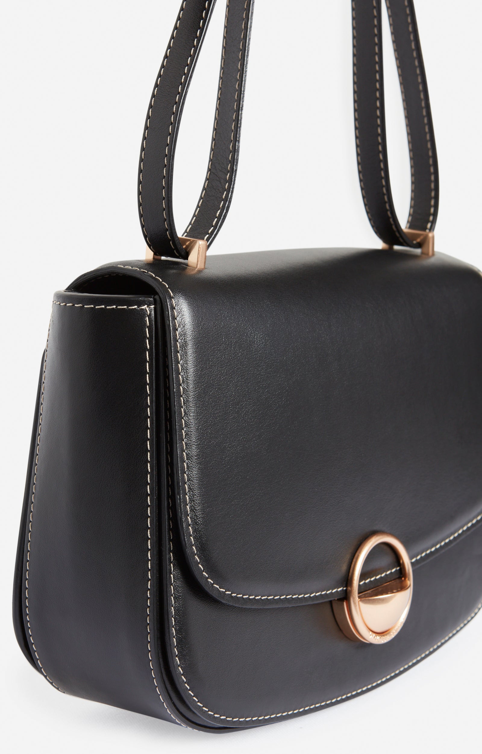 Grand sac à rabat Romy en cuir - Noir