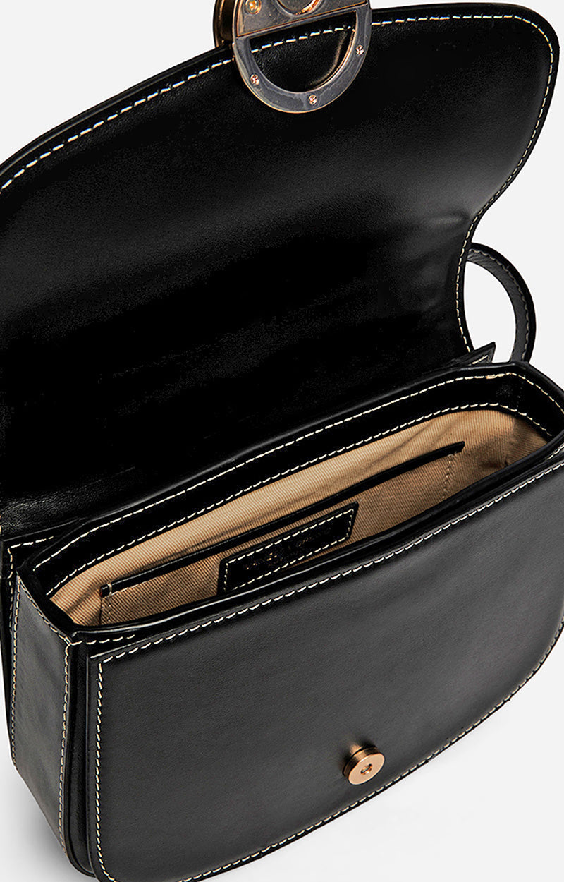 Petit sac à rabat Romy en cuir - Noir