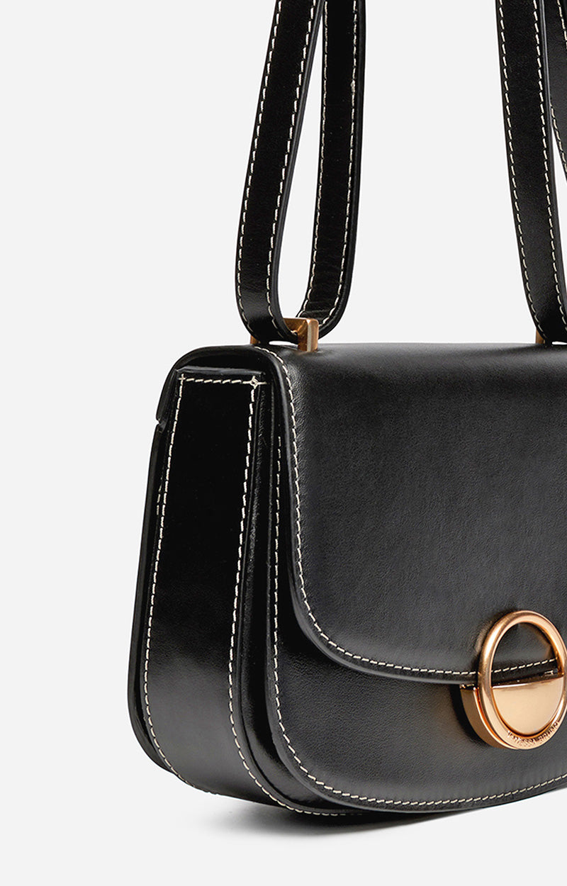 Petit sac à rabat Romy en cuir - Noir