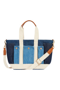 S-size cotton shopping bag with multiple pockets - Multicolored Blue