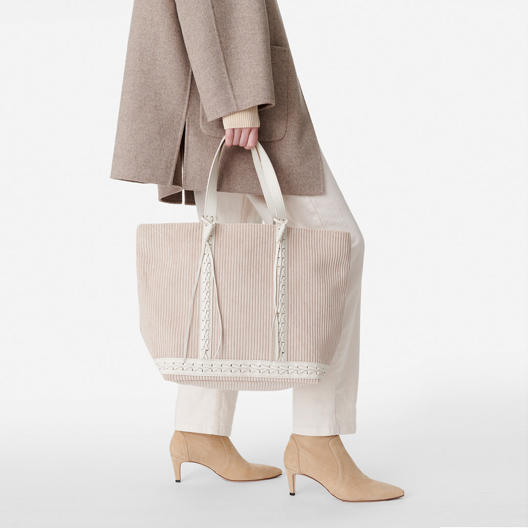 3 QTY NEW // CREME / Cabas L en Velours Côtelé - CREME