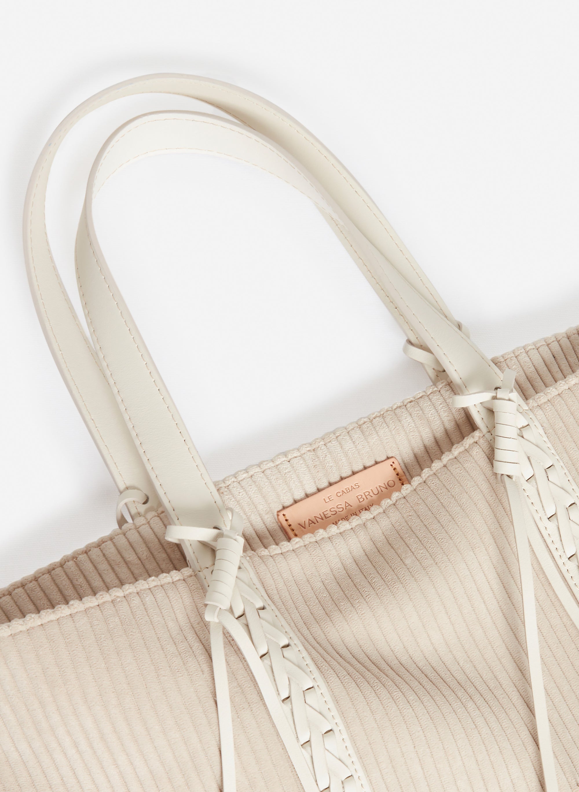 3 QTY NEW // CREME / Cabas L en Velours Côtelé - CREME