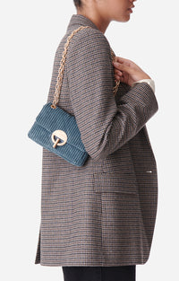 12 QTY NEW // DENIM / Petit Sac Moon En Velours - DENIM