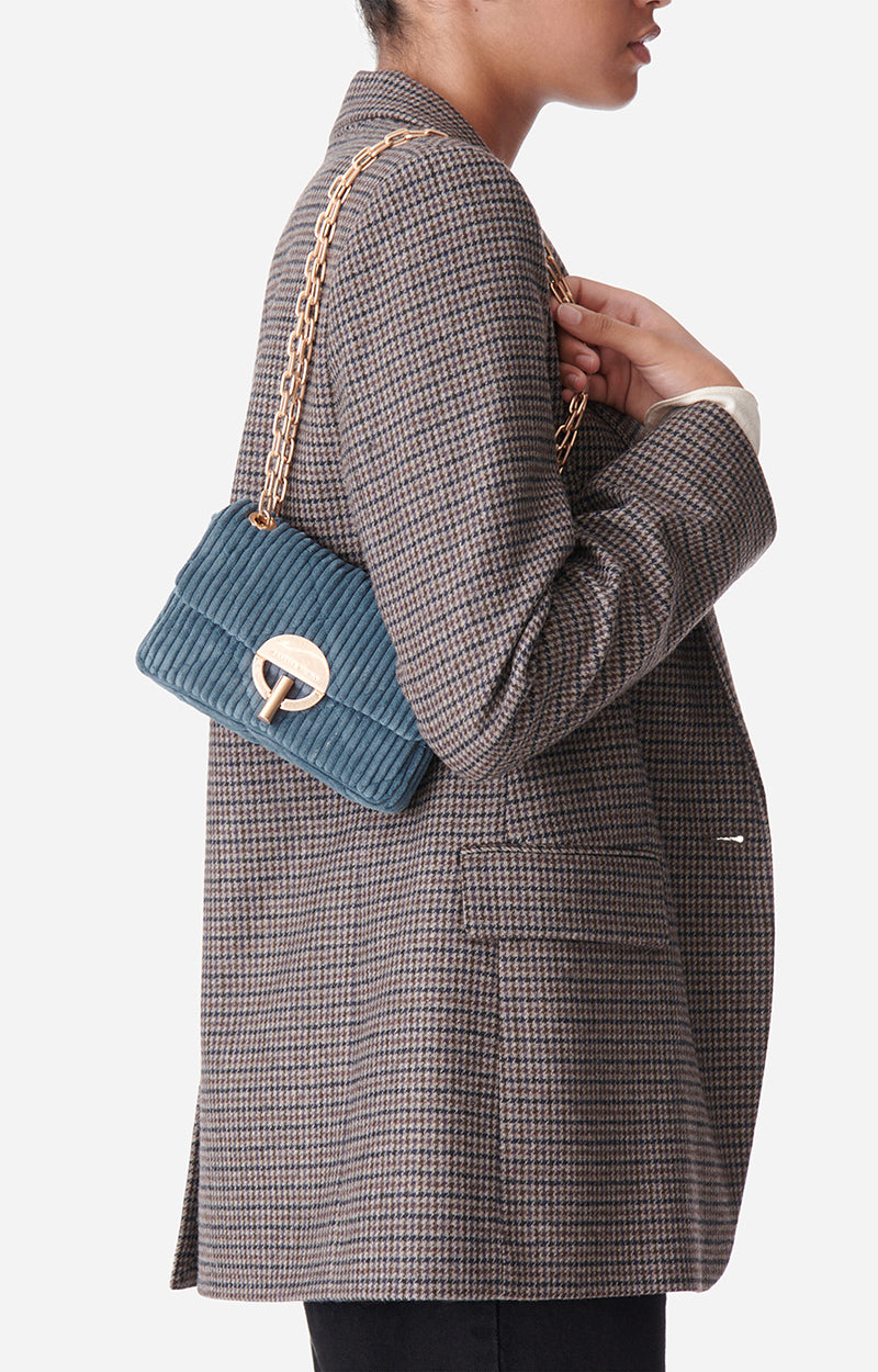 12 QTY NEW // DENIM / Petit Sac Moon En Velours - DENIM