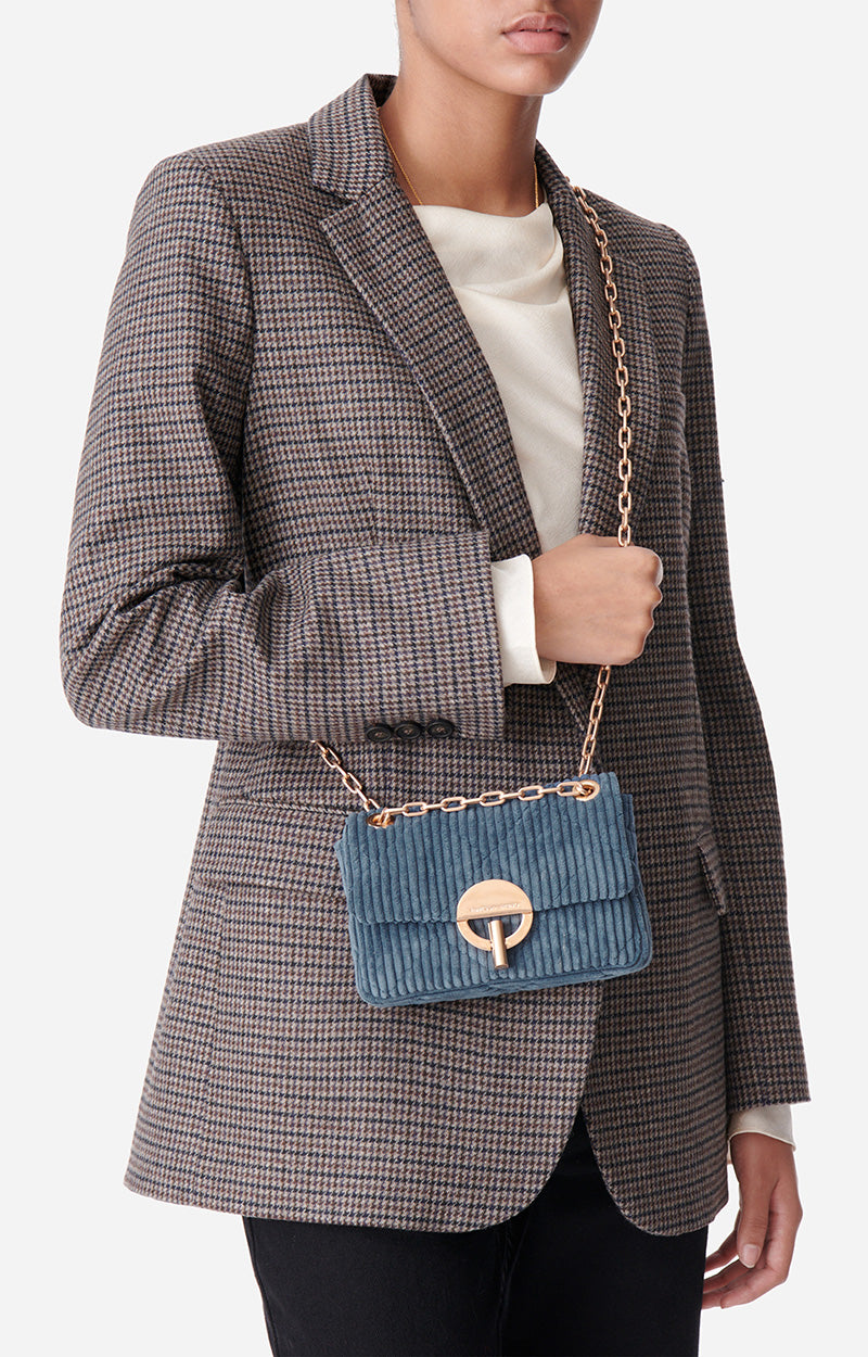 12 QTY NEW // DENIM / Petit Sac Moon En Velours - DENIM