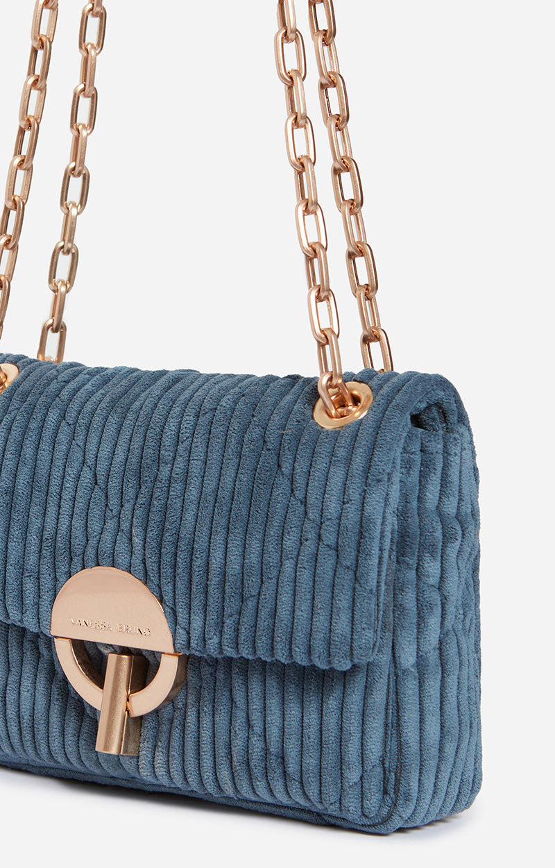 12 QTY NEW // DENIM / Petit Sac Moon En Velours - DENIM
