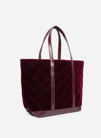2 QTY NEW // AUBERGINE / Cabas L en Velours Matelassé - AUBERGINE
