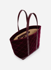 2 QTY NEW // AUBERGINE / Cabas L en Velours Matelassé - AUBERGINE