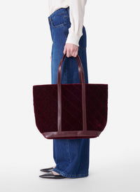 2 QTY NEW // AUBERGINE / Cabas L en Velours Matelassé - AUBERGINE