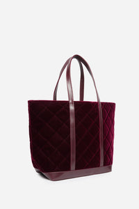2 QTY NEW // AUBERGINE / Cabas L en Velours Matelassé - AUBERGINE