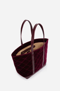 2 QTY NEW // AUBERGINE / Cabas L en Velours Matelassé - AUBERGINE
