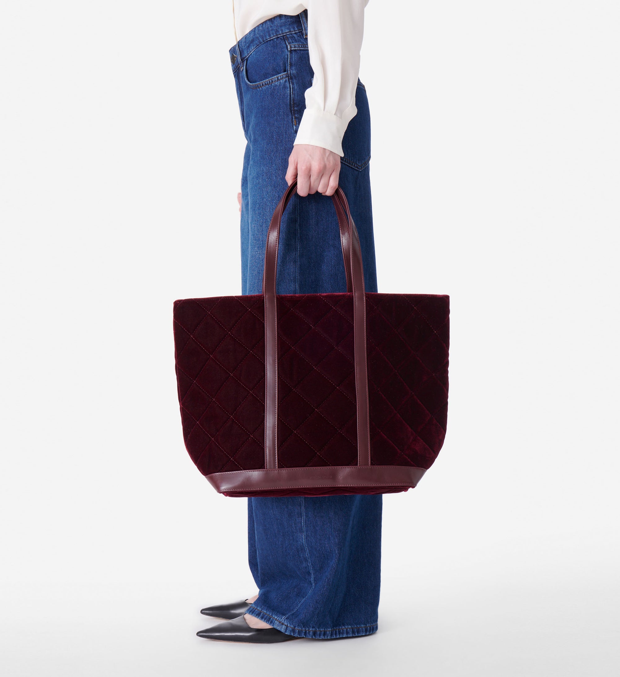 2 QTY NEW // AUBERGINE / Cabas L en Velours Matelassé - AUBERGINE