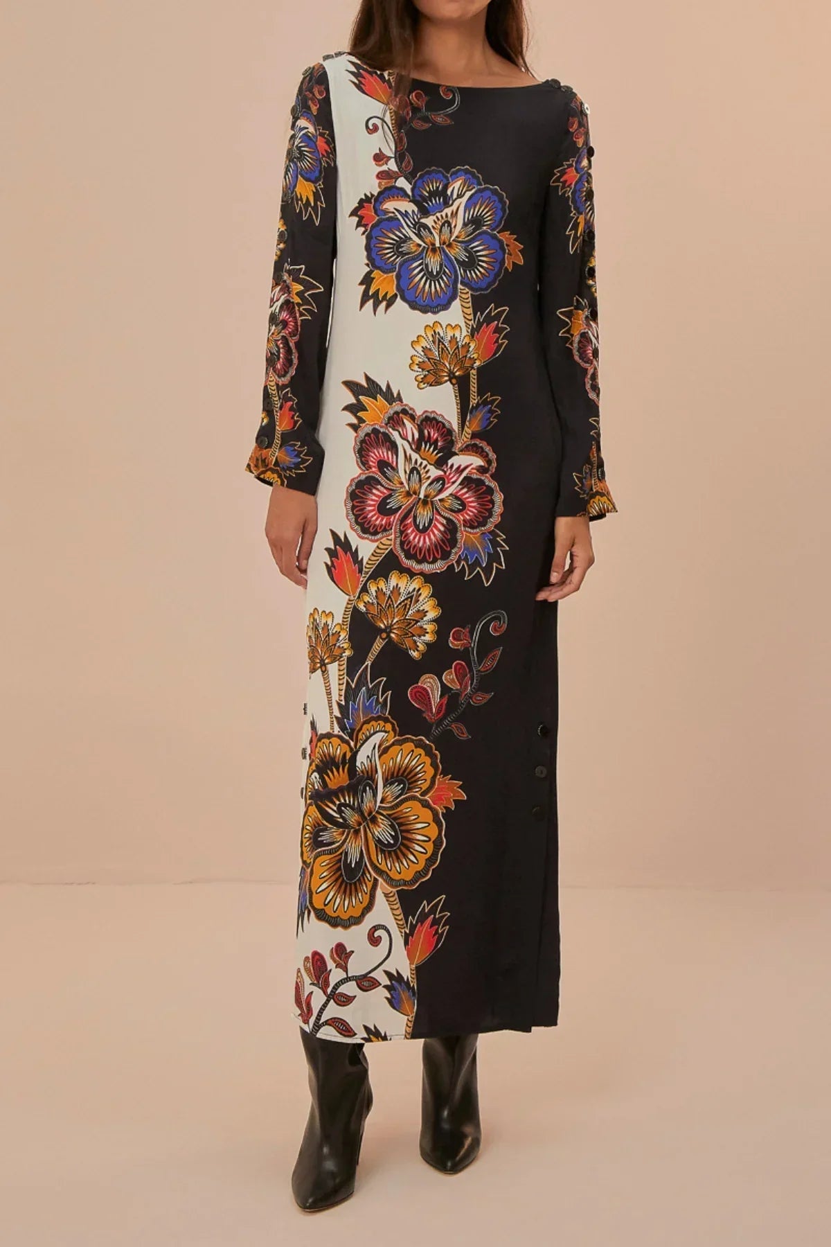 Floral Off White Robe midi - Floral Off White
