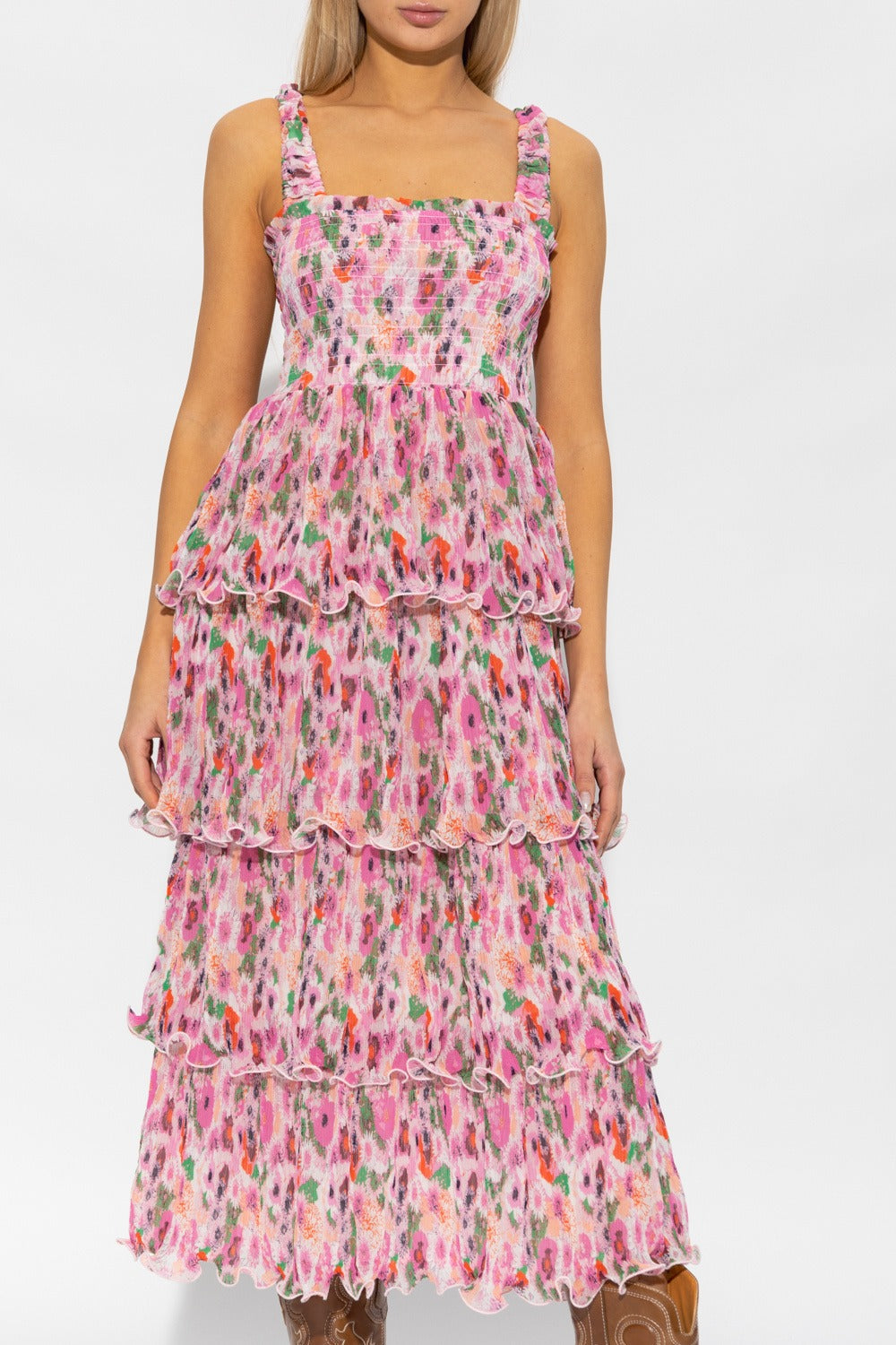 Robe midi à smocks en georgette plissée - Sugar Plum