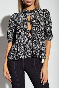 Chemisier péplum en crêpe imprimé - Black