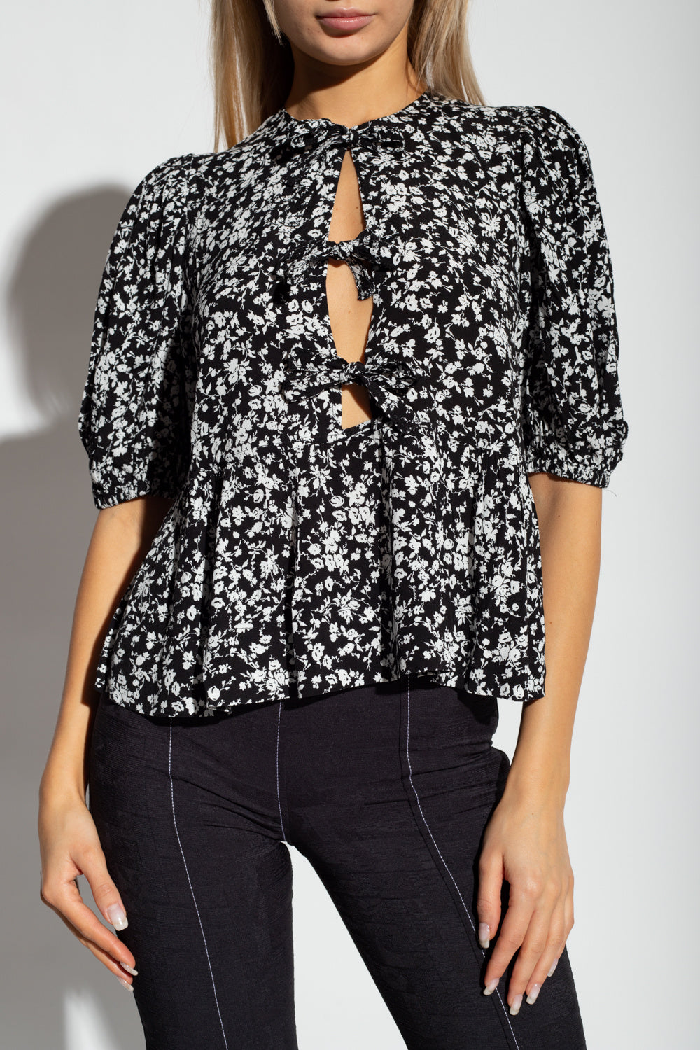 Chemisier péplum en crêpe imprimé - Black