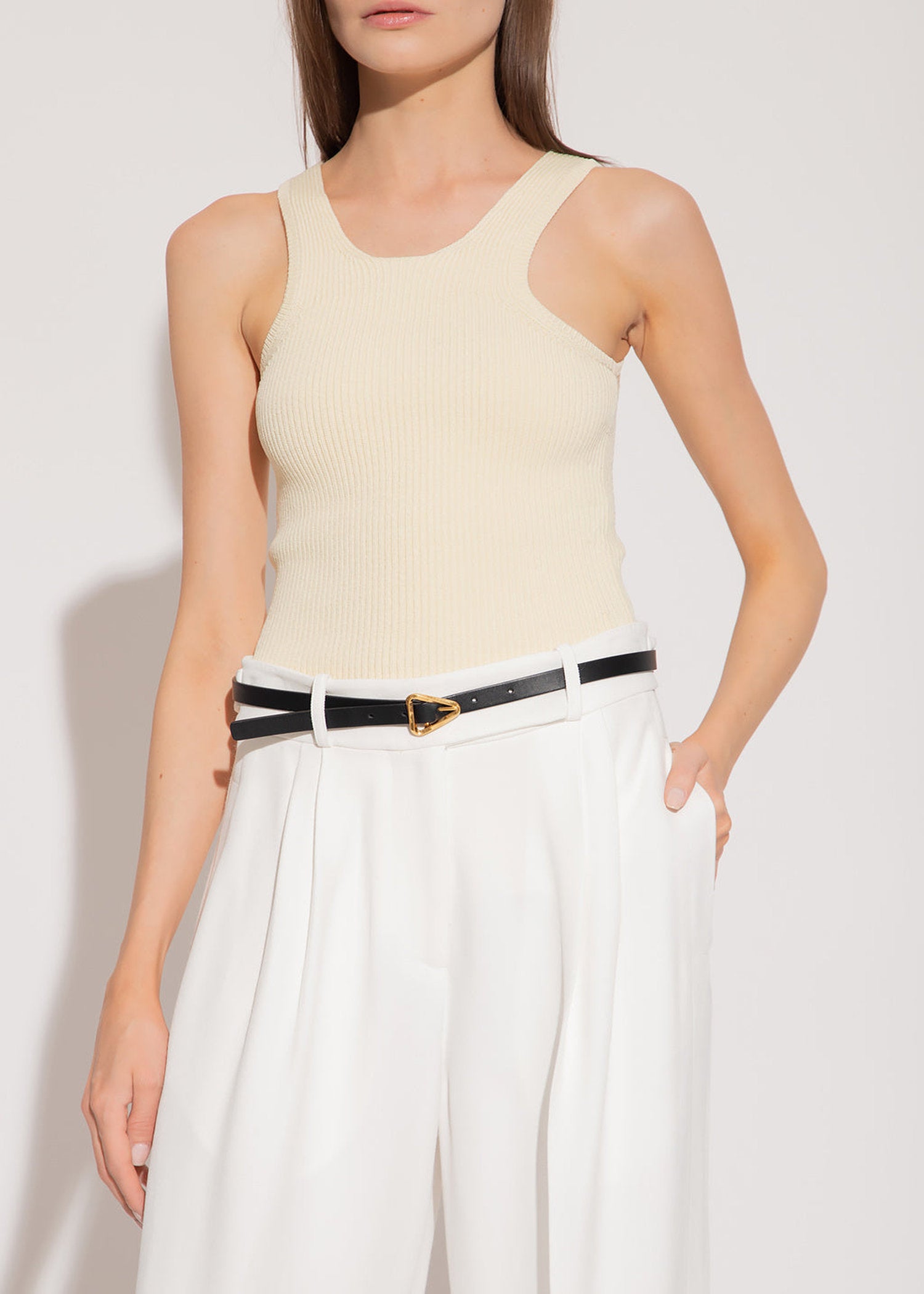 Compact knit curved tank top - Elderflower