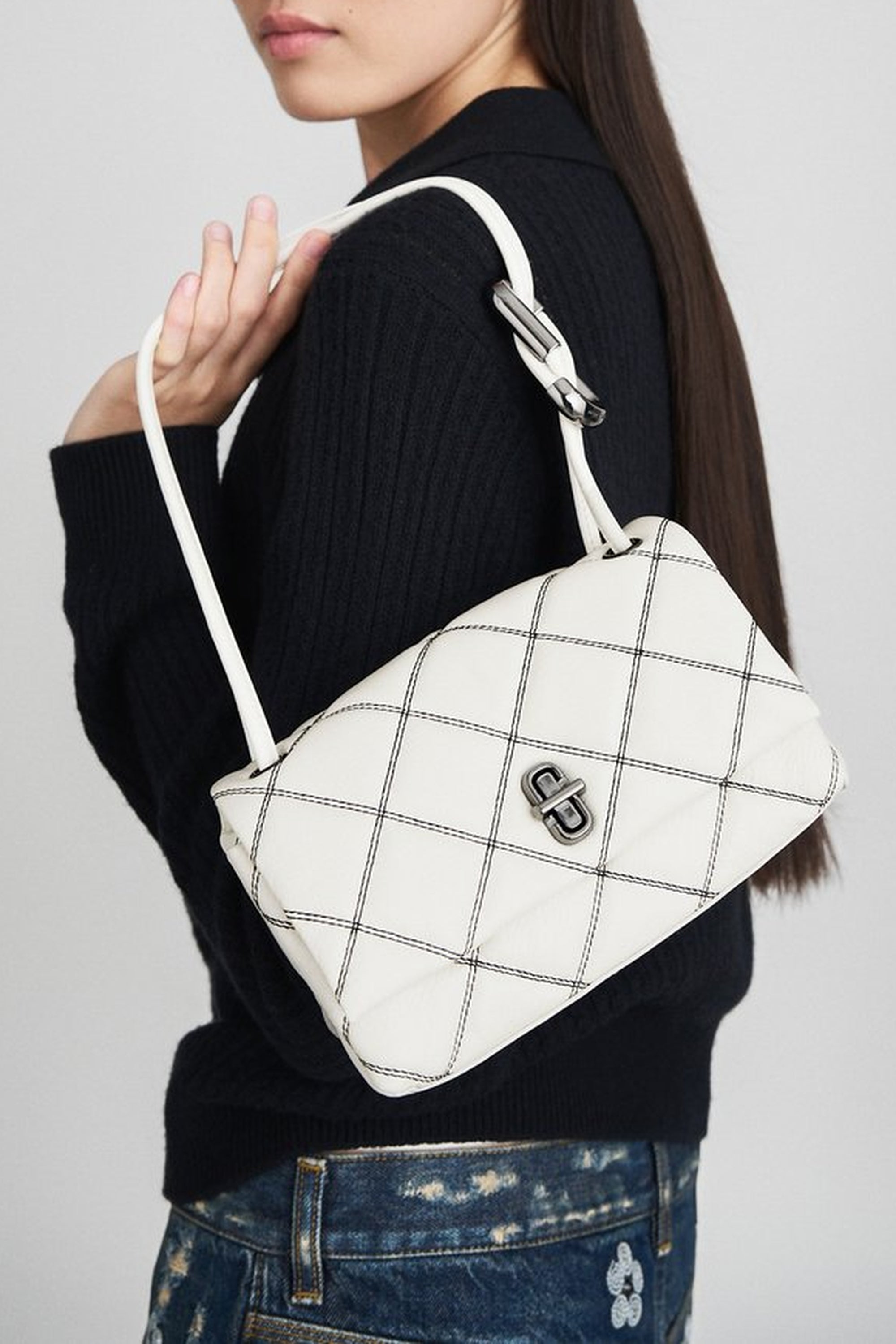 Mini Sac The Mini Dual Shoulder matelassé en cuir - White & Black