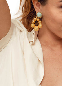 Sand & Bubble clip on earrings in fine gold with Amazonite - Green