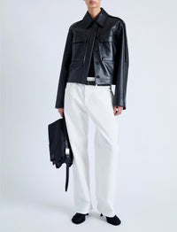 Veste courte à poches en cuir - Black
