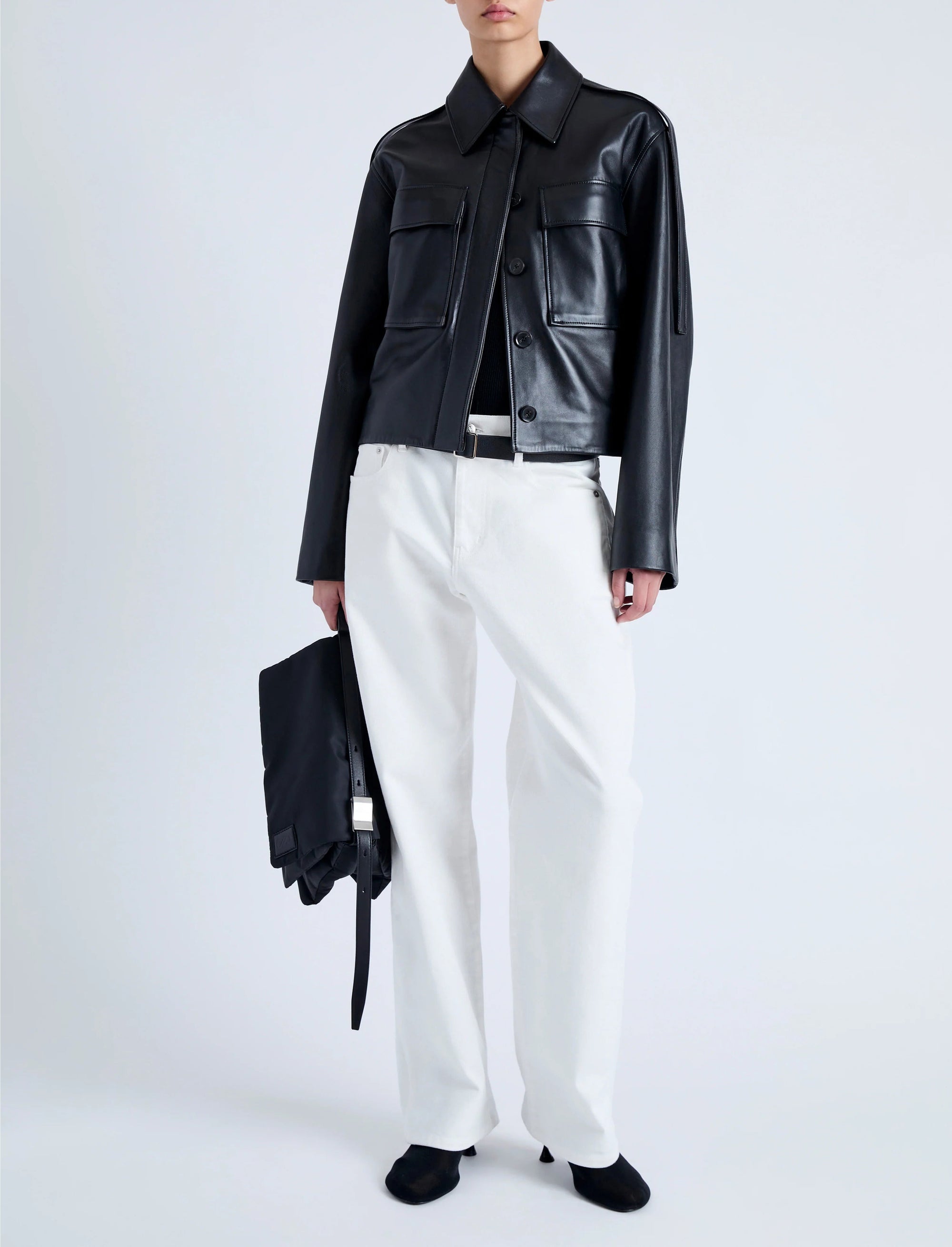 Veste courte à poches en cuir - Black