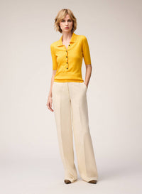 YELLOW JERSEY STITCH KNIT POLO WITH CONTRASTING STRIPE DETAIL