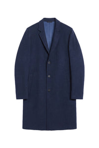 Manteau long à col officier en laine et cachemire - Bleu