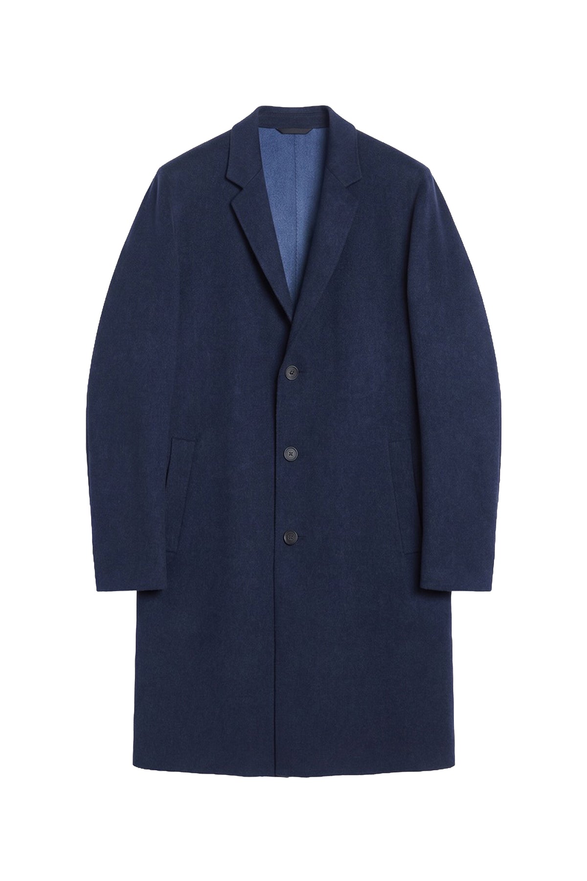 Manteau long à col officier en laine et cachemire - Bleu