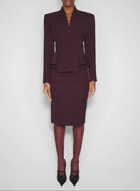 DARK PLUM // burgundy buckled tailored skirt