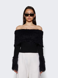 Mix Viscose Ribbed And Hairy Details Sweater - Black