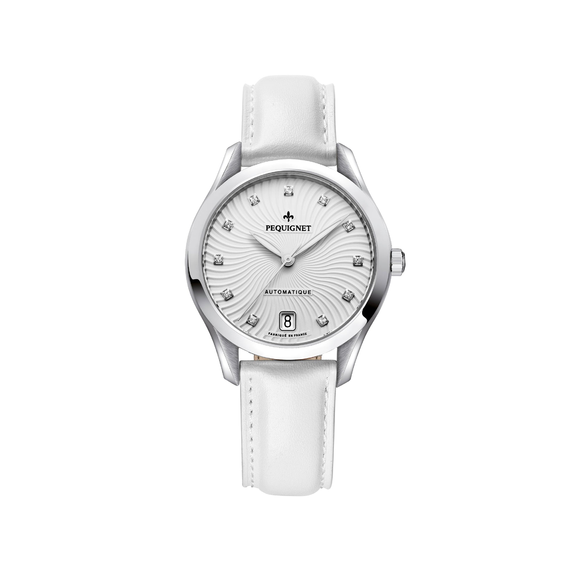 Élegance steel watch set with diamonds 34 mm - White & Stamped decoration