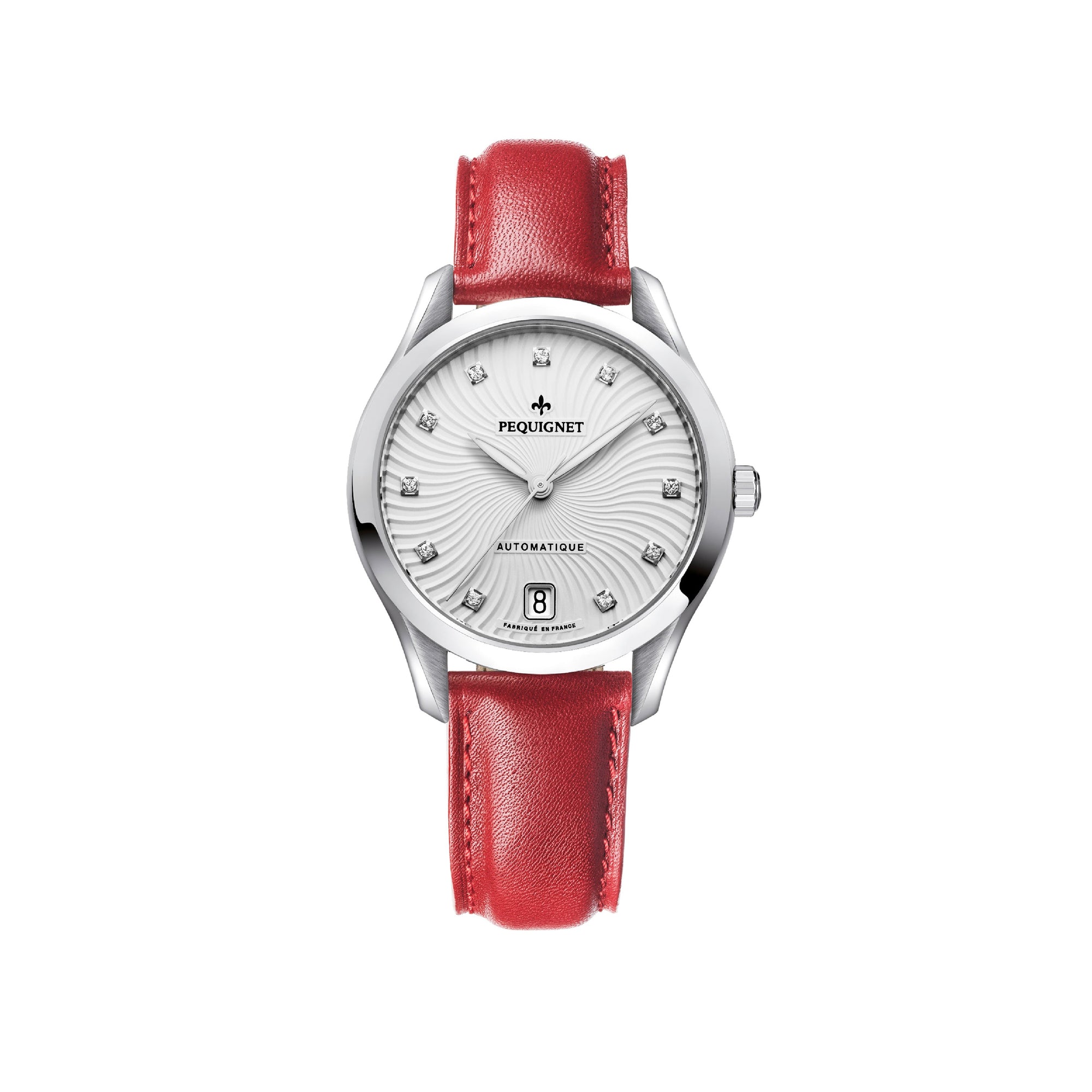 Montre Élegance en acier sertie de diamants 34 mm - Blanc & Décor frappé