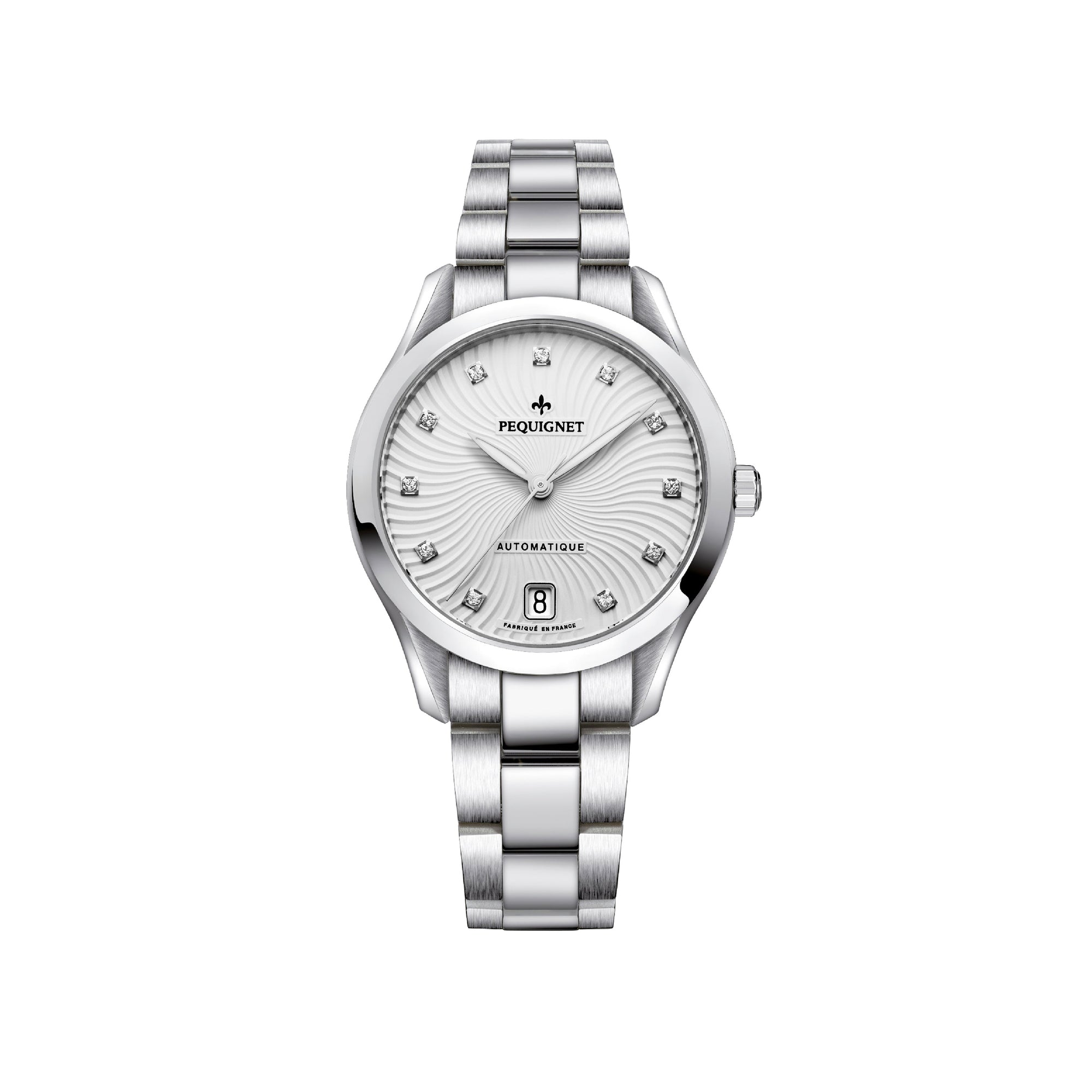 Élegance steel watch set with diamonds 34 mm - White & Stamped decoration
