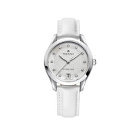 Montre Élegance en acier sertie de diamants avec tour nacré 34 mm - Blanc & Décor frappé