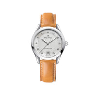 Élegance watch in diamond-set steel with mother-of-pearl band 34 mm - White & Stamped decoration