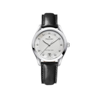 Montre Élegance en acier sertie de diamants avec tour nacré 34 mm - Blanc & Décor frappé