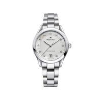 Élegance watch in diamond-set steel with mother-of-pearl band 34 mm - White & Stamped decoration