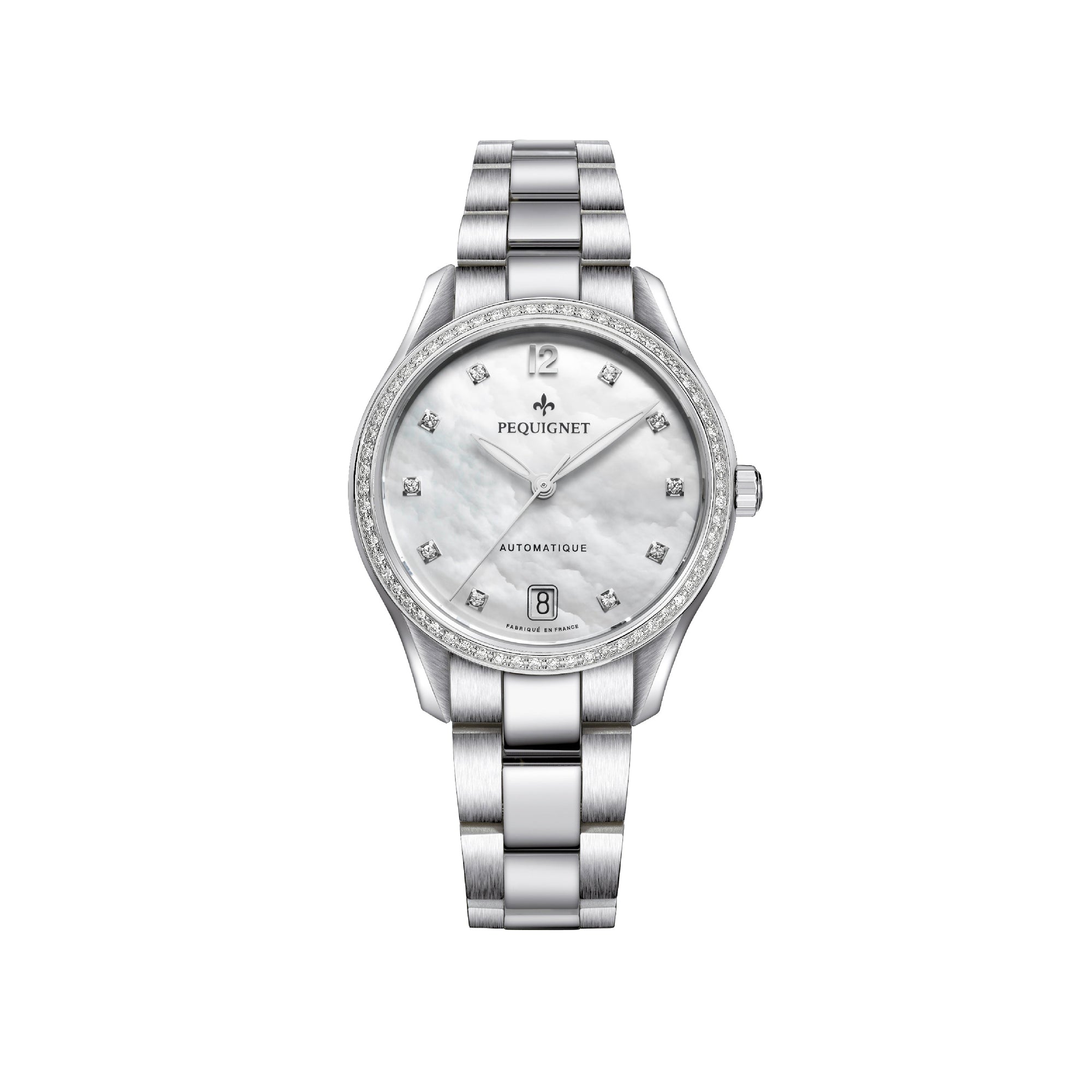 Élegance steel watch set with diamonds 34 mm - White