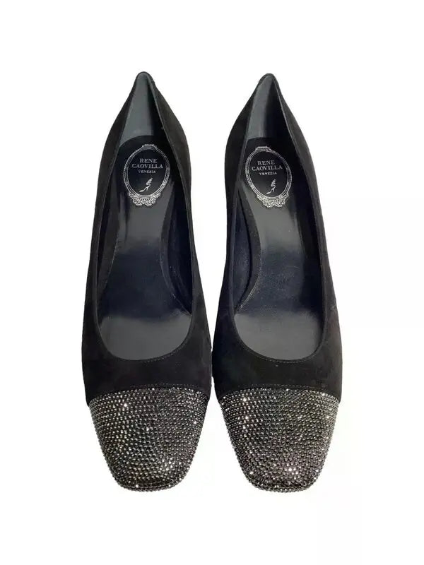 Escarpins Bonne 40 à strass en daim - Nero & Jet Hematite