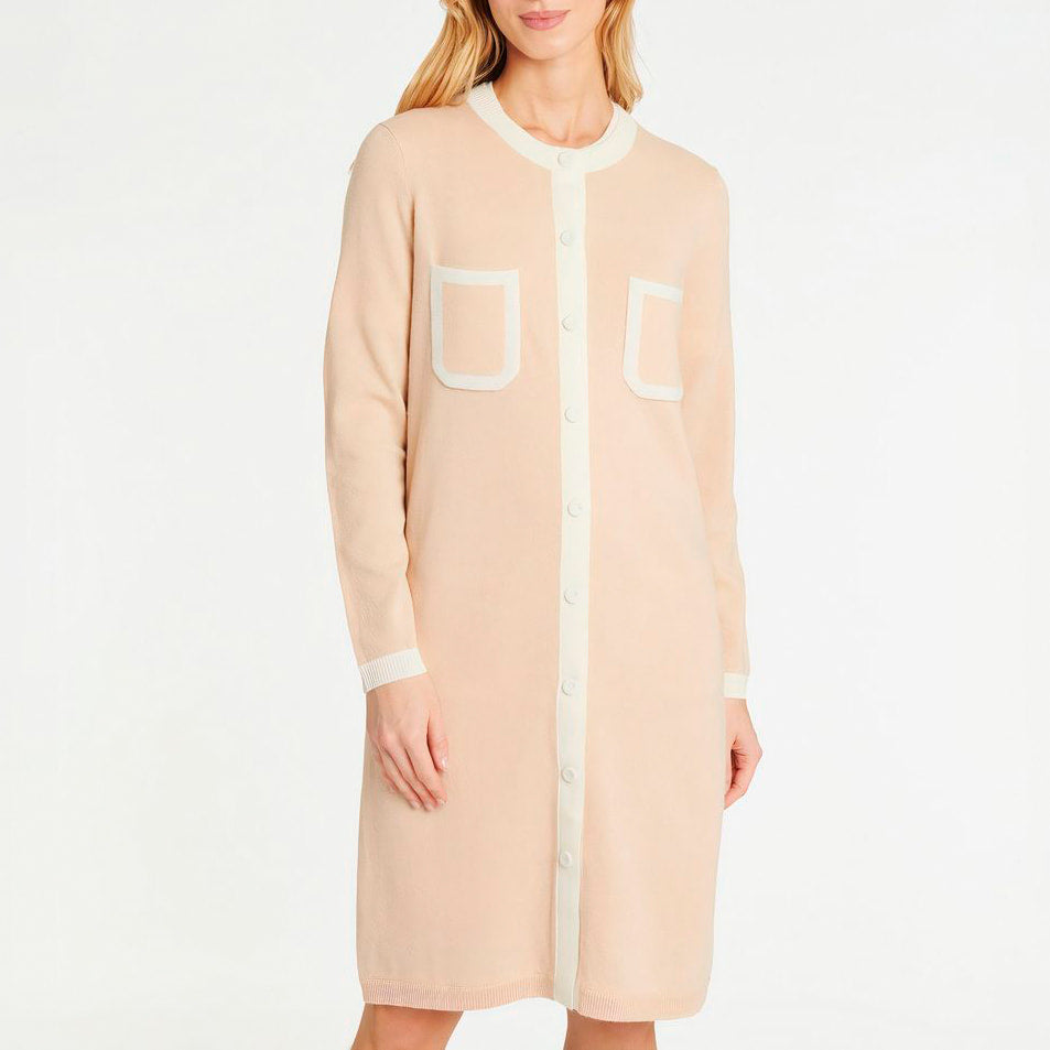 Cardigan long en laine et cachemire - Beige & blanc cassé