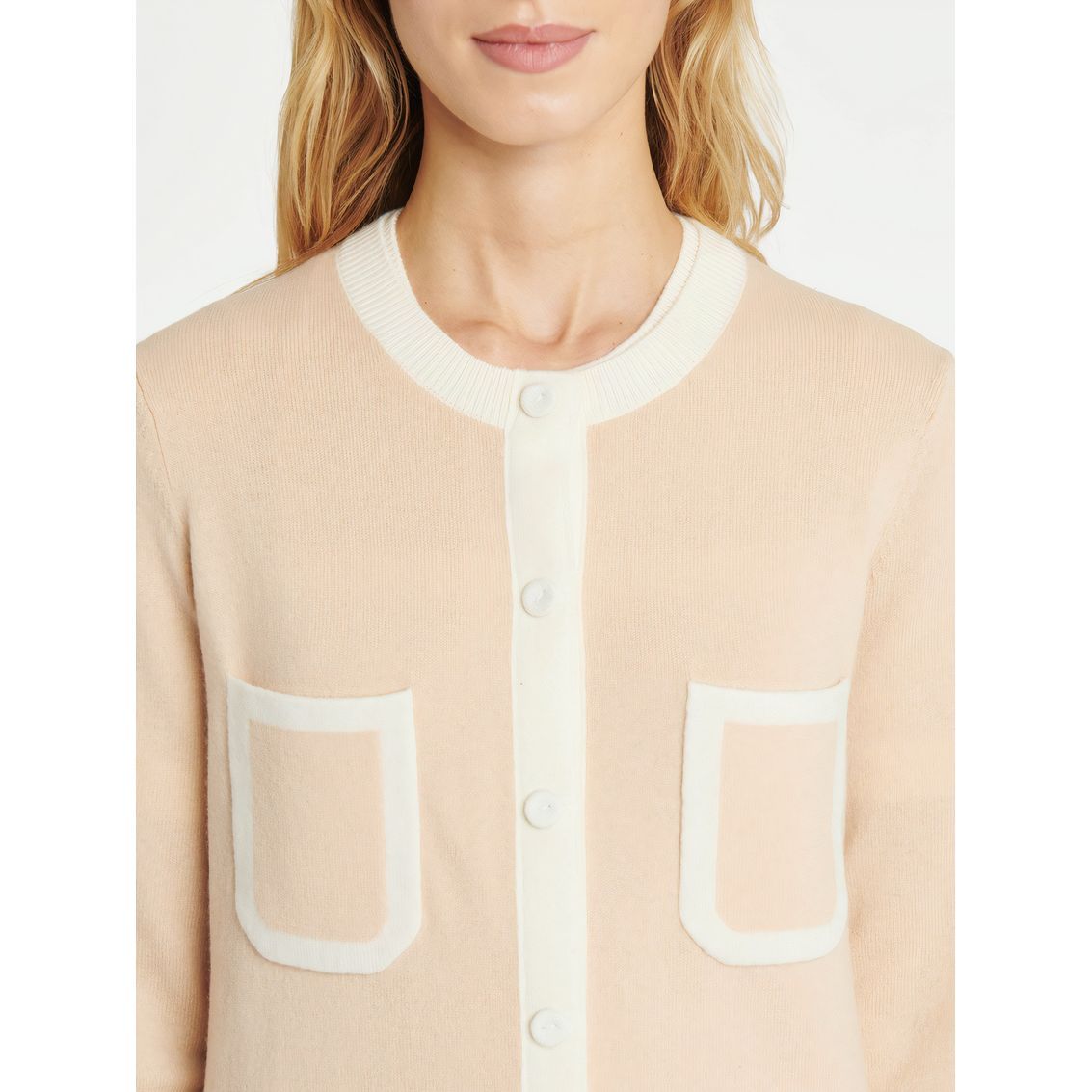 Cardigan long en laine et cachemire - Beige & blanc cassé