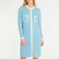 Cardigan long en laine et cachemire - Bleu ciel & blanc cassé