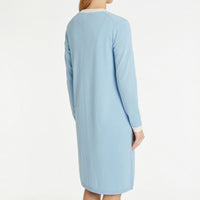 Cardigan long en laine et cachemire - Bleu ciel & blanc cassé
