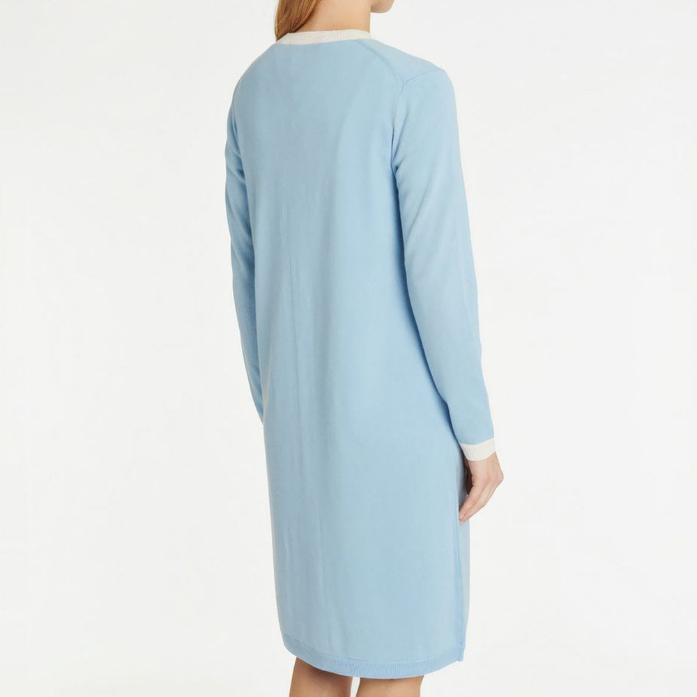 Cardigan long en laine et cachemire - Bleu ciel & blanc cassé