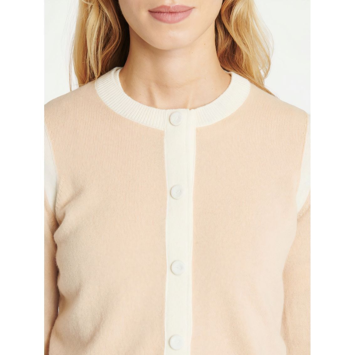 Cardigan à manches longues en laine et cachemire - Beige & blanc cassé