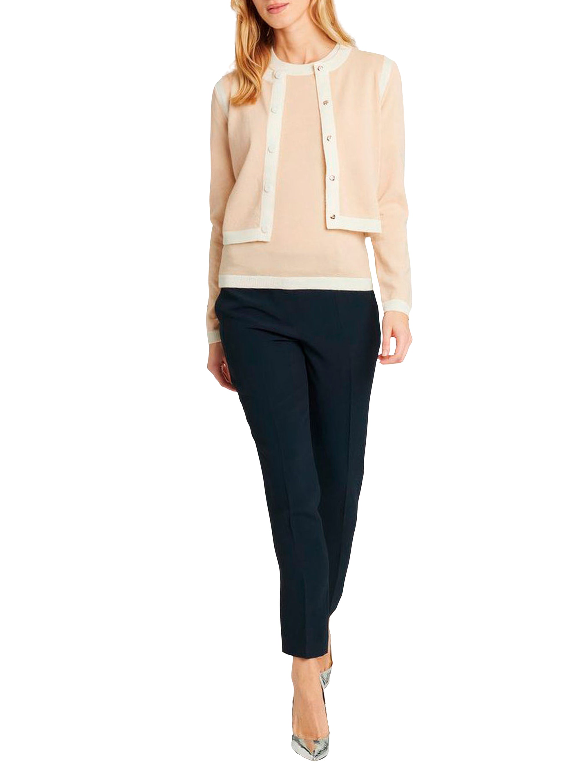 Cardigan à manches longues en laine et cachemire - Beige & blanc cassé